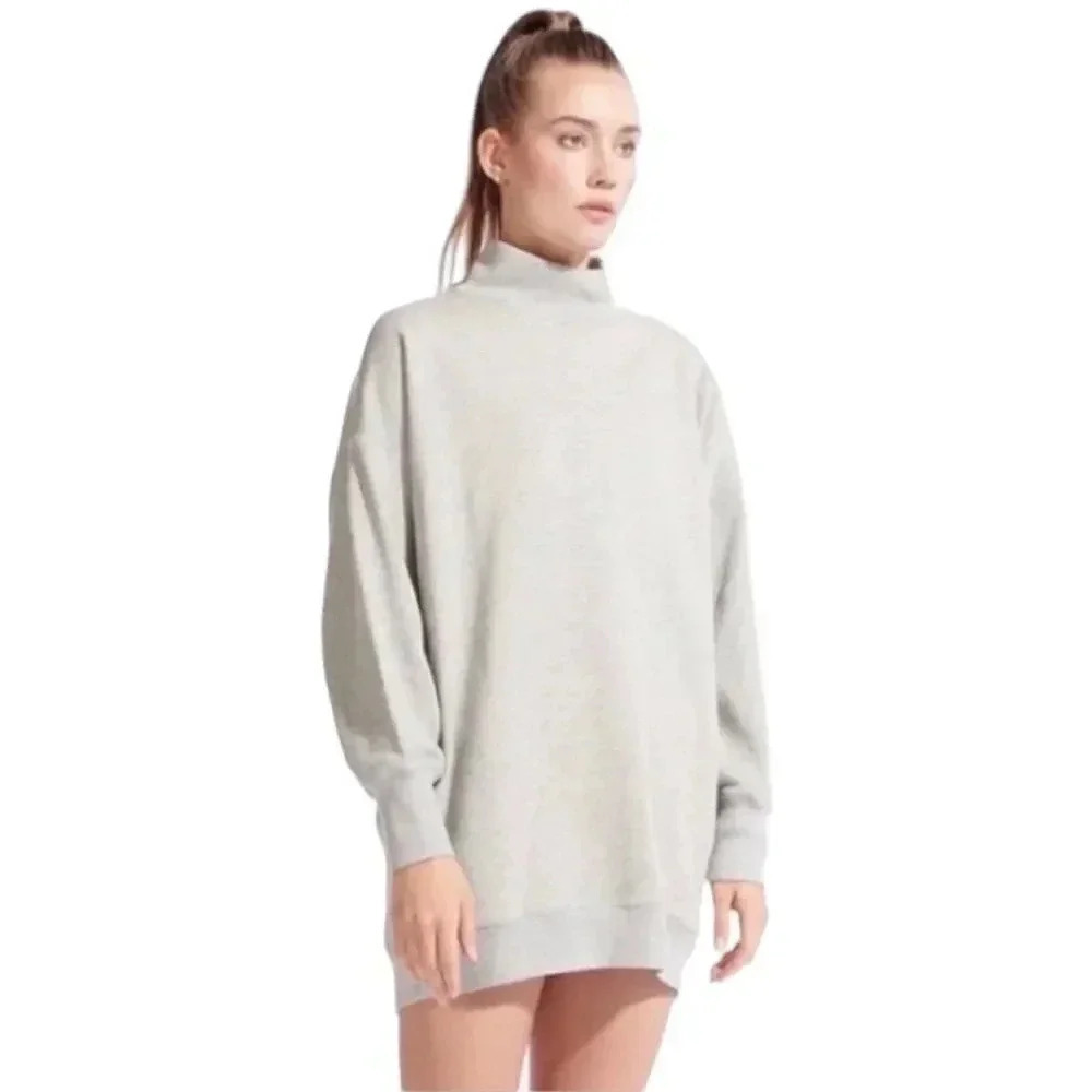 New Balance x STAUD Oversized Sweatshirt Dress Gray Mock Neck Tunic XS